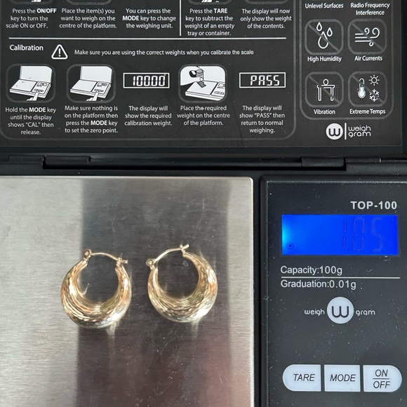 10k Solid Gold Hollowed Hammered Hoop Earrings - Picture 2 of 15